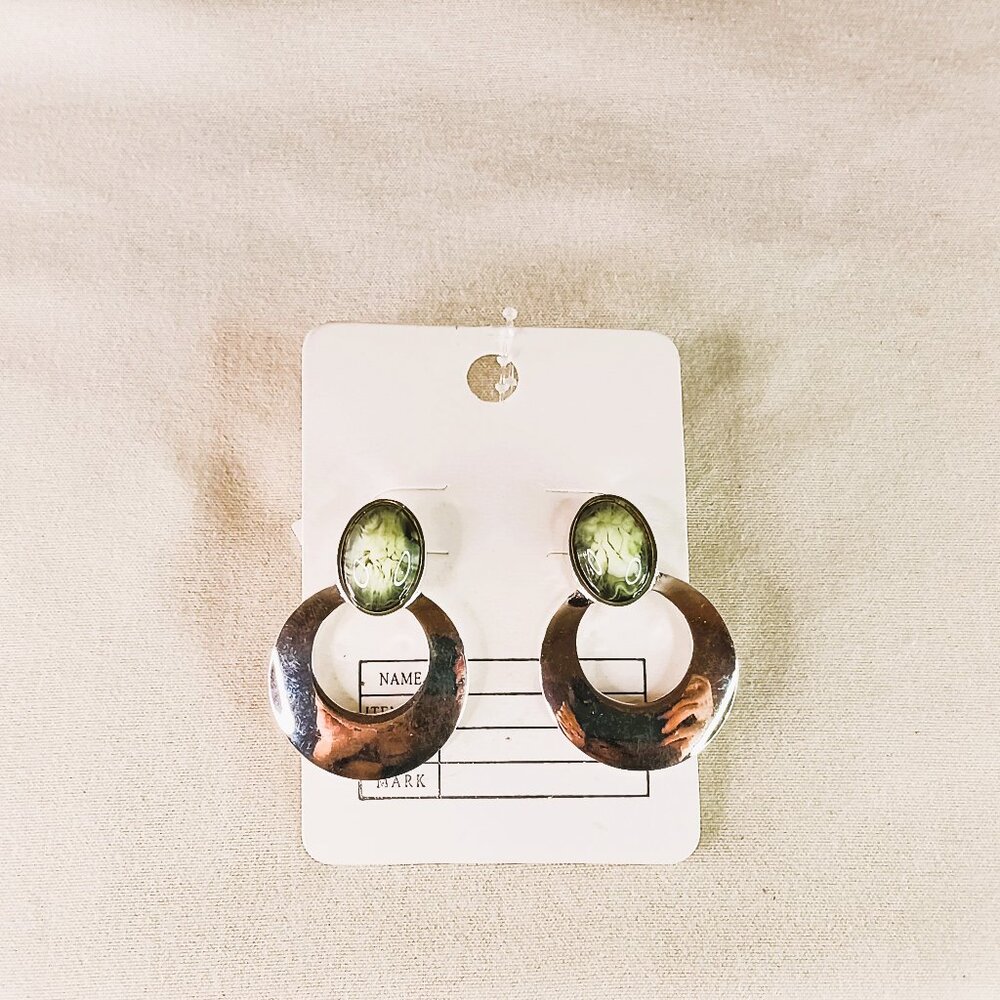 Circle Marble Green Earrings